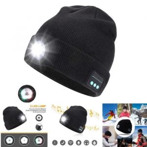 Bonnet de Musique Bluetooth, 5 LED Bonnet Casquette sans Fil Casque Musique Chapeau cadeau de Noël pour Hommes Femmes