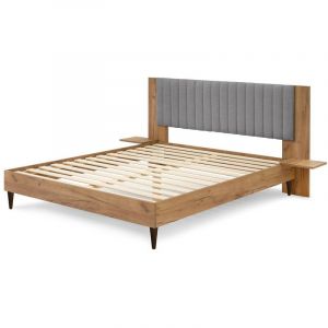 Bobochic Structure de lit 140x190 cm SELENA avec lattes massives pieds en bois weng&eacute; 140x190 Gris clair - Gris clair