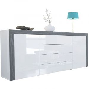 Vladon Buffet Commode Dressoir Crédence La Paz V1 Blanc, haute brillance, tons naturels - Blanc haute brillance / Avola-Anthracite - Blanc haute