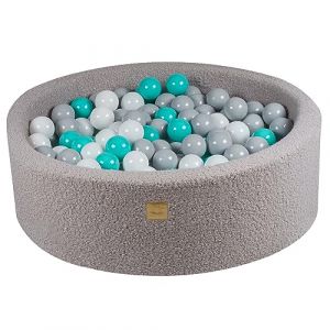 Piscine ronde, boucle grise, 90x30 cm, boules : blanc/gris/turquoise