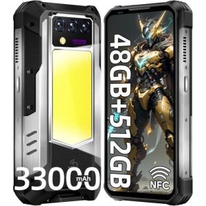 Oukitel WP100 Titan Téléphone Incassable 5G, 33000mAh 48GO +512GO Projecteur intégré 100-lumens Smartphone, 6.80" FHD+/120Hz, 200MP Caméra, Camping Éclairage 1200LM Noir