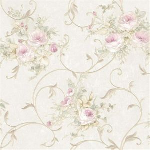 Profhome Papier peint floral 304202 papier peint intissé texturé avec un dessin floral mat rose vert blanc crème 5,33 m2 rose