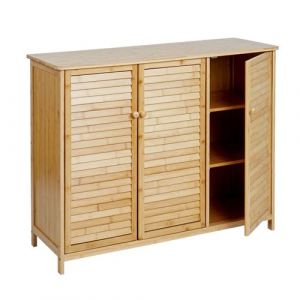 Armoire de salle de bain MENDLER HWC-B18 3 portes Bambou 81x97x34cm