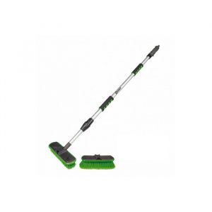 BM TOOLS Balai Brosse de Nettoyage à Eau avec 2 brosses, Poil Dur et Poil Souple - Manche télescopique alu - Connectable au réseau d'eau