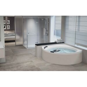 Image de Novellini Baignoire d'angle DIVINA C Blanc mat - Système Natural Air + Whirlpool - Avec Robinetterie - Tablier Polvere