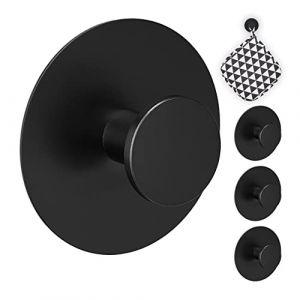 Relaxdays Patère de porte autocollante, set de 4, en acier inoxydable, ø 5,5 cm, crochet mural sans perçage, noir