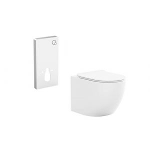 Pack WC suspendu avec b&acirc;ti-support d&eacute;coratif - Blanc brillant - JAVOINE