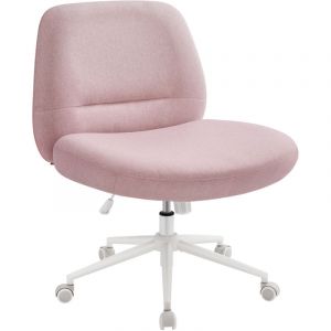 Chaise de bureau siège pivotant tissu coton-lin rose bonbon