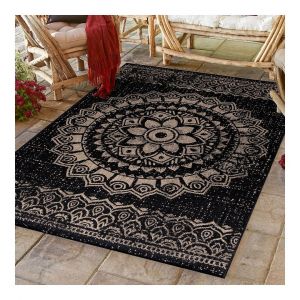 Allotapis Tapis noir vintage plat int&eacute;rieur et ext&eacute;rieur Rosace 120x170 Noir