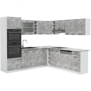Cuisine en angle "R-Line" 247x237cm Blanc/B&eacute;ton Vicco
