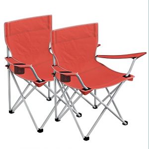 Songmics Lot de 2 Chaises de Camping Pliables, Si&egrave;ges Pliantes, ext&eacute;rieur, Confortable, avec accoudoirs et Porte-gobelets, Cadre Stable, capacit&eacute; de Charge 120 kg, Rouge GCB01RD
