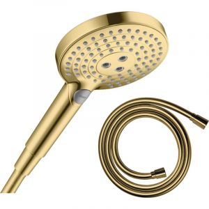 Hansgrohe Pommeau de douche Raindance Select S EcoSmart 120 3 jets aspect doré poli + flexible de douche 1,25 m Isiflex aspect doré poli