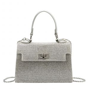 Sac &agrave; Main de Soir&eacute;e pour Femme Effet Maille Scintillante avec Cha&icirc;ne en M&eacute;tal Avizar Argent