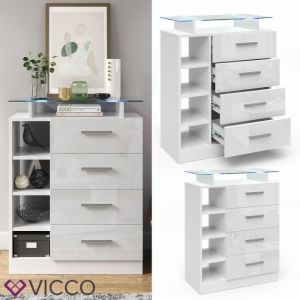 Image de Commode "Asti" Blanc brillant avec éclairage led Vicco