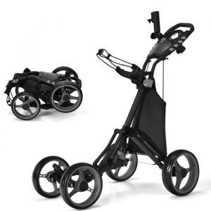 Chariot de Golf 4 Roues Pliable à Pousser ou à Tirer COSTWAY-Sac Imperméable-Frein à Pied-Porte-Parapluie,Poignée Réglable-Aluminium