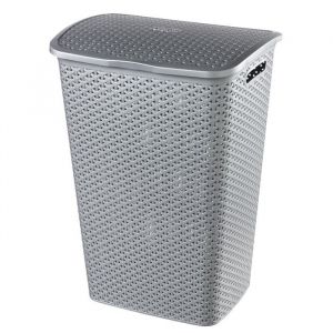 Curver Coffre &agrave; linge My Style 55 L - Aspect rotin - Gris argent&eacute; - Avec poign&eacute;es et couvercle &agrave; clip