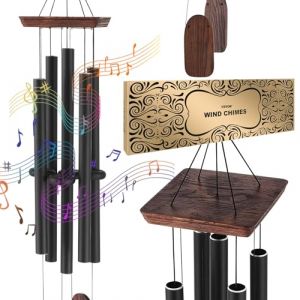 VEVOR Carillon à Vent extérieur, 1220 mm, Carillon éolien au Ton Profond avec 5 Tubes, Grande Cloche à Vent commémoratif Unique pour Anniversaire, pour terrasse, Porche, Jardin et arrière-Cour, Noir