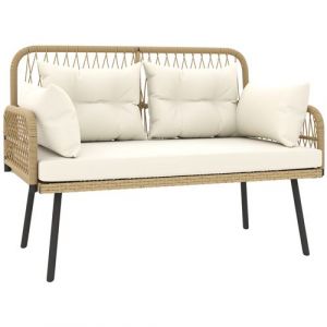 Outsunny Canap&eacute; de jardin 2 places style colonial 5 coussins beige r&eacute;sine tress&eacute;e aspect rotin