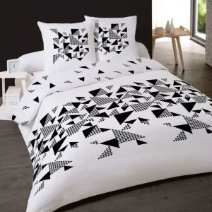 Dourev Parure de lit 4 pièces 100% coton TRIANGLES