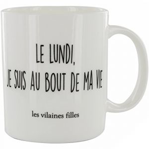 Image de La Chaise Longue Les Vilaines Filles 37-VF-006 Mug Le lundi je suis au bout de ma vie Blanc Porcelaine D12 x H10 cm
