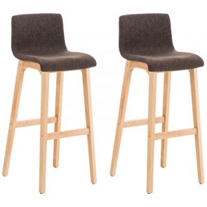CLP Lot de 2 tabourets de bar Hoover en tissu Pieds Bois nature, Marron