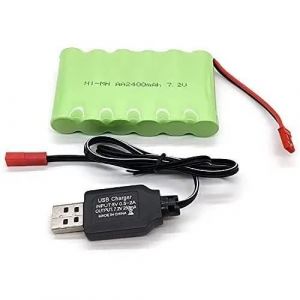 Image de Yunique France 1 Pi&egrave;ce Batterie Rechargeable 7.2v 2400mah Ni-Mh Aa Jst Et C&acirc;ble De Chargeur Usb Pour Voitures De Camion Rc-Autre