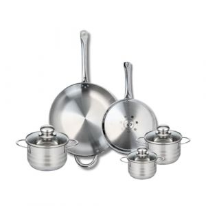 Fackelmann ELO 9879850 Batterie de cuisine 5 pièces, Ensemble de 2 Poêles de cuisson 24 et 32 cm et 3 faitouts 12, 14 et 16 cm Elo Profi Brillant, inox, induction