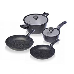 Moneta Etnea Essential Set de 4 Casseroles et Poêles, revêtement anti-adhésif et anti-rayures surface en pierre, Lavable au lave-vaisselle