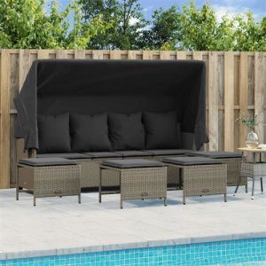 VidaXL Salon de jardin 5 pcs avec coussins gris clair résine tressée, ensemble de canapés d'extérieur, salon de jardin, ensemble de canapés en résine tressée