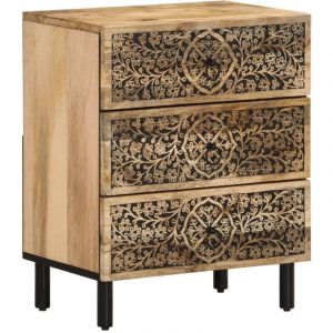 VidaXL Table de Chevet, Armoire de Nuit avec Tiroirs, Table de Télévision, Meuble de Rangement Chambre, Rétro, Bois de Manguier Massif