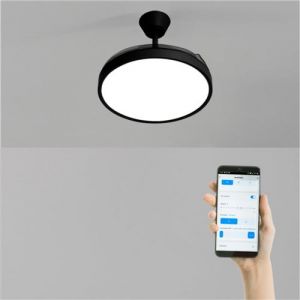Ventilateur de plafond Noir WIND CLEAR STUDIO 40W silencieux avec pales rétractables et lumière LED
