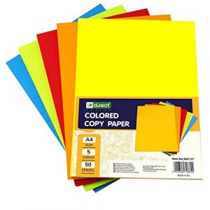 D.RECT Lot de 250 feuilles de papier color&eacute; A4 pour imprimante &agrave; jet d'encre et laser, 5 x 50 (250 feuilles)