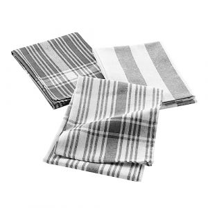 Douceur d'intérieur, 3 Torchons (50 x 70 cm) Bayado Anthracite, Coton Tissé
