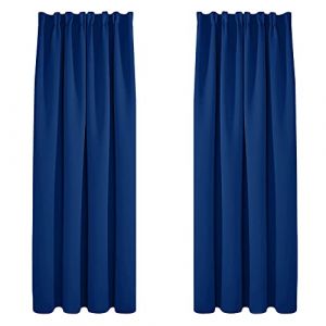 Image de Lot de 2 Rideaux Occultants Isolants Thermiques avec Galon Fronceur, Petite Taille, 132x214 cm, Bleu Roi - Bleu Roi - Deconovo