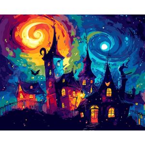 Figured'Art Peinture par Num&eacute;ro Adulte avec Cadre Ch&acirc;teau fantastique - Activit&eacute; Manuelle Kit de Loisir Cr&eacute;atif DIY Num&eacute;ro d'Art Complet - 40x50cm toile tendue sur ch&acirc;ssis