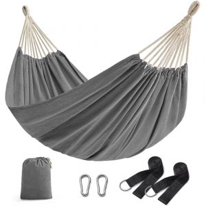 Songmics Hamac double 210 x 150 cm sangles de fixation et mousquetons gris