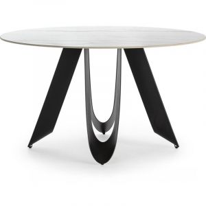 Homifab - Table à manger ronde en céramique effet marbre blanc 4 à 6 pers. 135 cm - Orso