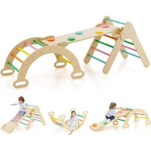 Costway Jeux D'escalade 3 En 1 Aire De Jeux Enfant Montessori, Triangle/Arche/Rampe (2 Face) Pour 1 Ans+ Multi-Couleur