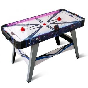 Table Air Hockey COSTWAY Coussin d'Air Moteur 12 V,Enregistreur de Score LED,2 Poussoirs et Palets,Repose-pieds Réglables