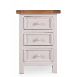 Décoration d'Autrefois Table de chevet 3 Tiroirs Bois Blanc 45x43x65cm