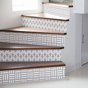 Image de Stickers adhésifs escalier carrelages | Sticker Autocollant contremarche Carreaux de ciment – Stickers contremarche carrelages | Escalier carreaux de ciment adhésif - azulejos – 15 x 105 cm - 6 bandes