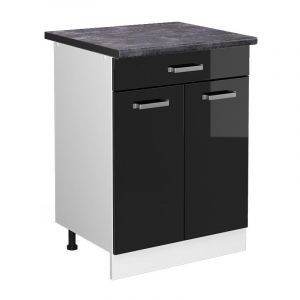 Meuble cuisine R-Line, Noir Haute brillance, 60 cm avec tiroir, pt Anthracite Vicco