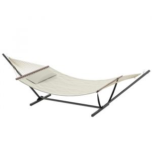 Outsunny Hamac sur pied - support en acier - avec oreiller, barres d'&eacute;cartement - pour camping en plein air, plage - cr&egrave;me
