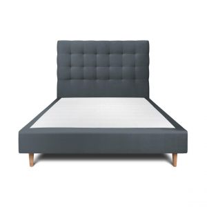 Lit avec tête de lit capitonnee velours et sommier tapissier vert - Hauteur totale : 35cm