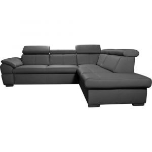 Canapé d'angle droit convertible en cuir gris foncé 5 places