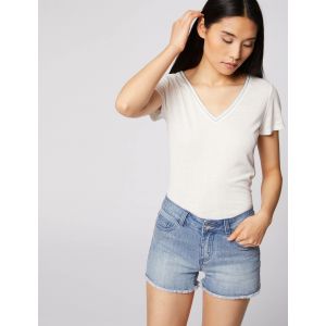 Image de Morgan Short droit en jean avec strass jean bleached femme