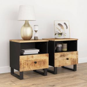 VidaXL Tables de chevet 2 pcs Bois de manguier solide et d'ingénierie Light wood