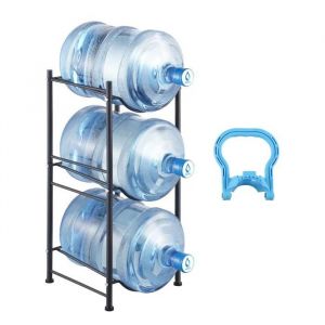 VEVOR Rack &agrave; Bonbonnes &agrave; 3 Niveaux et 1 Rang&eacute;e, Support Bouteille d&rsquo;Eau de 18,9 L, Capacit&eacute; 3 Pi&egrave;ces, Range Bonbonnes d&rsquo;Eau Solide, Rangement pour Garde-Manger, Cuisine, Bureau, Salon, Garage, Noir