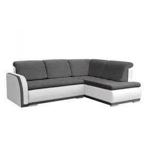 Image de Canapé d'angle Convertibles 3 Places Tissu + Simili Cuir Vero II (Gris foncé + Blanc, Canapé d'angle Droit)