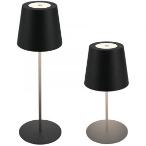 B.K.Licht - Lampe de table LED sans fil IP44 avec touche, variateur par paliers, batterie et source interchangeables, lampe chevet, lecture, camping, 36x10,5 cm, noir